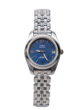 Vintage Timex Indiglo Watch Blue Dial Silver Tone Bracelet New Battery Y2K